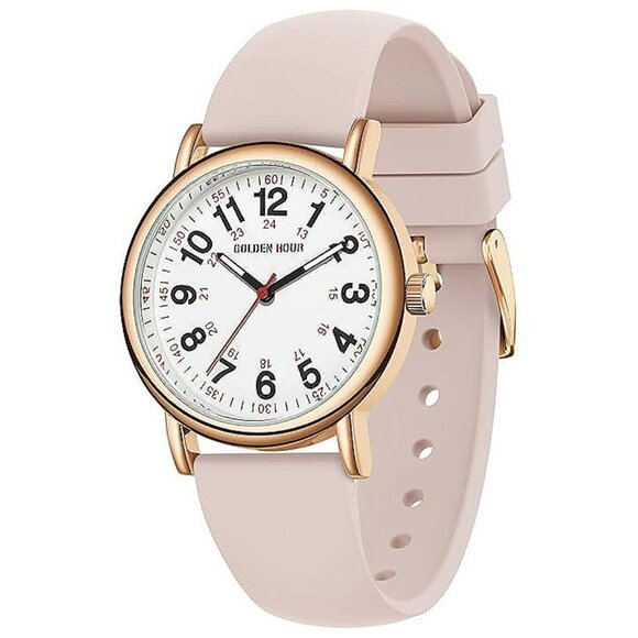 GOLDEN HOUR Waterproof Nurse Watch for Medical , Rose gold champagne
